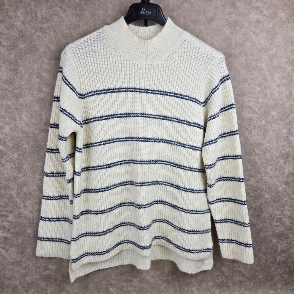 Maurices XL Sweater Cream Mock Neck Blue Stripes
